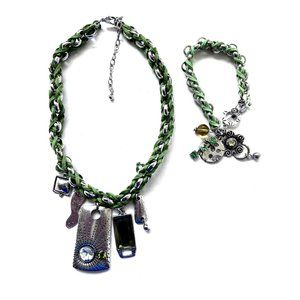 Green Necklace and Bracelet Charms Set